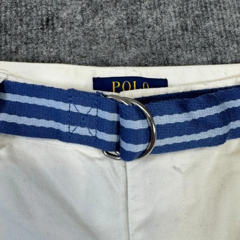 Polo Ralph Lauren Boys White Chino Shorts with Striped Belt Size 14 Stretch